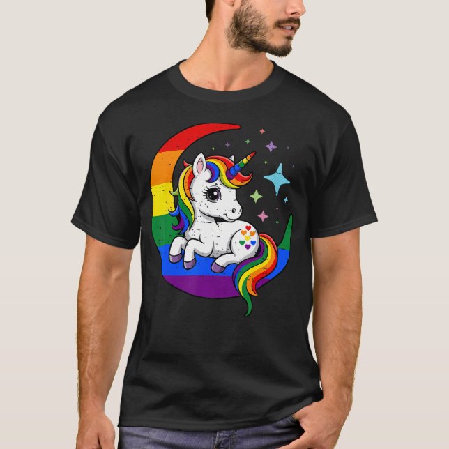 Camiseta Bandera de arcoíris de fase lunar unicornio Orgull (Anverso)