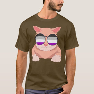 Camiseta Bandera de asexualidad de gato divertida gafas de 