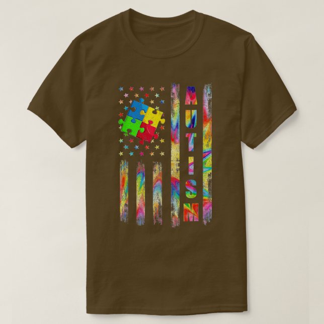 Camiseta Bandera de autismo de conciencia bandera estadouni (Diseño del anverso)