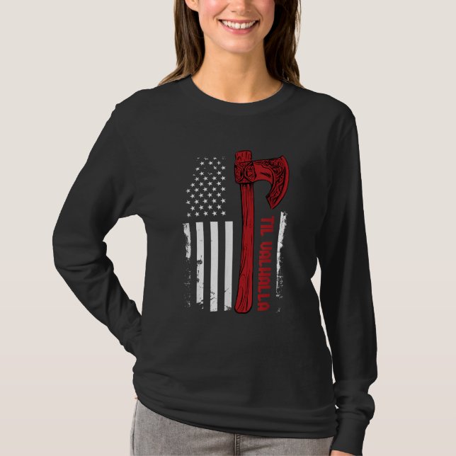 Camiseta Bandera de Ax Viking Americana - Til Valhalla - No (Anverso)