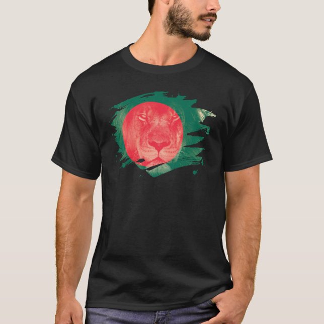 Camiseta Bandera de Bangladesh y imagen africana del león (Anverso)