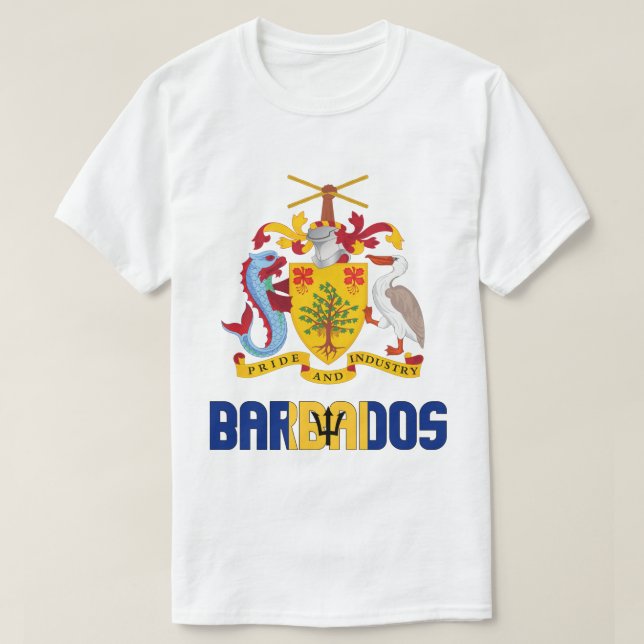 Camiseta Bandera de Barbados y Patriótico del Escudo de Arm (Diseño del anverso)