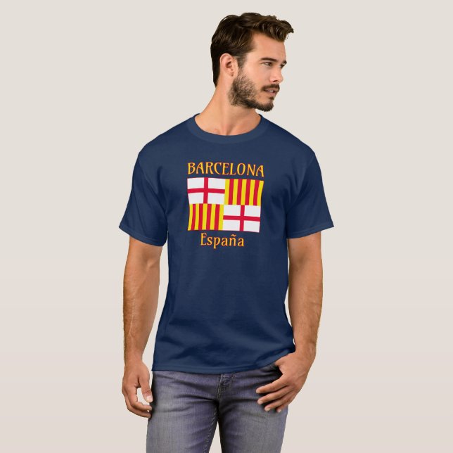Camiseta Bandera de Barcelona en blanco y amarillo (Anverso completo)