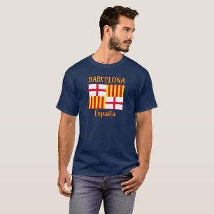 Camiseta Bandera de Barcelona en blanco y amarillo rojos