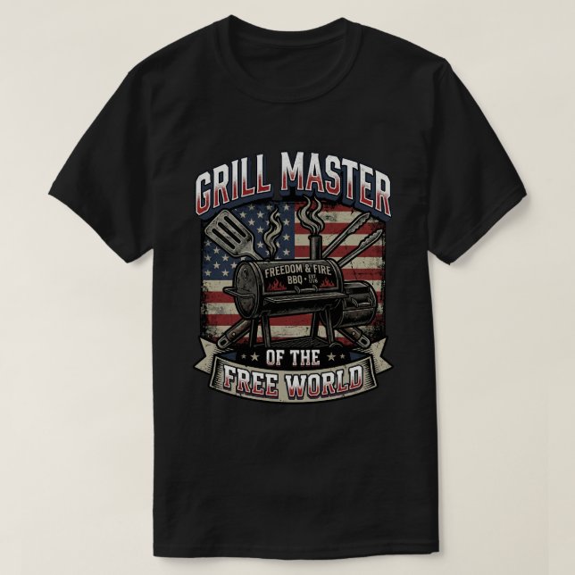 Camiseta Bandera de BBQ Pit Master Freedom USA  (Diseño del anverso)