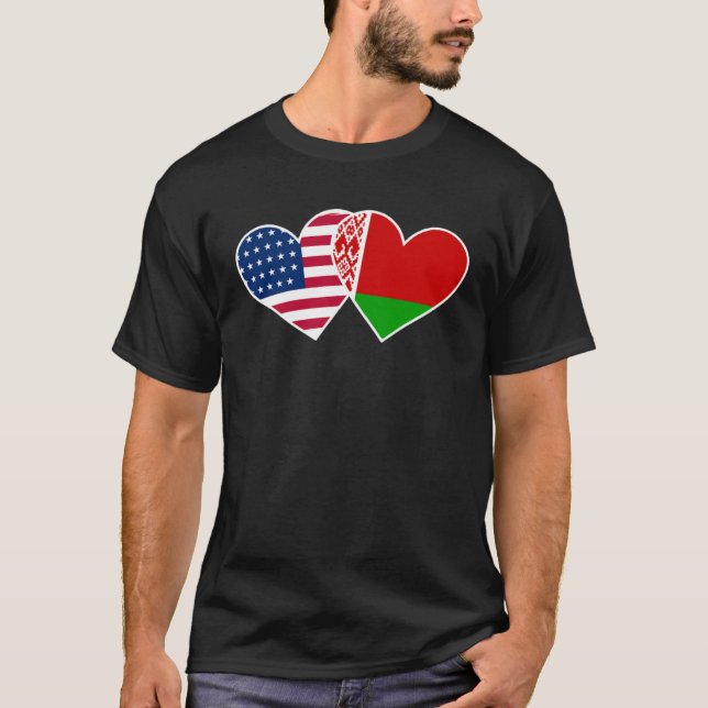 Camiseta Bandera de Belarús EE. UU. Corazón Gemelo para Bel (Anverso)