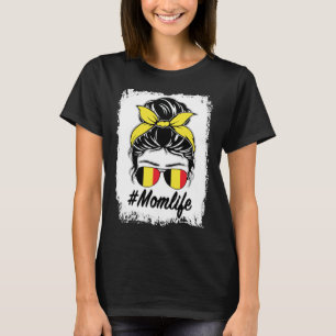 Camiseta Bandera de Bélgica Mamá belga Messy Bun Mom Life
