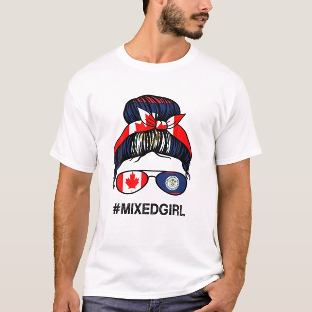 Camiseta Bandera de Belice canadiense Belice Messy Bun (Anverso)
