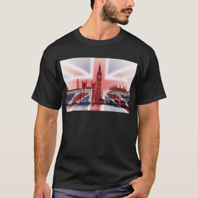 Camiseta Bandera de Big Ben Londres y de Union Jack (Anverso)