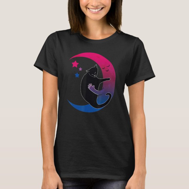 Camiseta Bandera De Bisexualidad De Gato Negro Y Moon Bisex (Anverso)