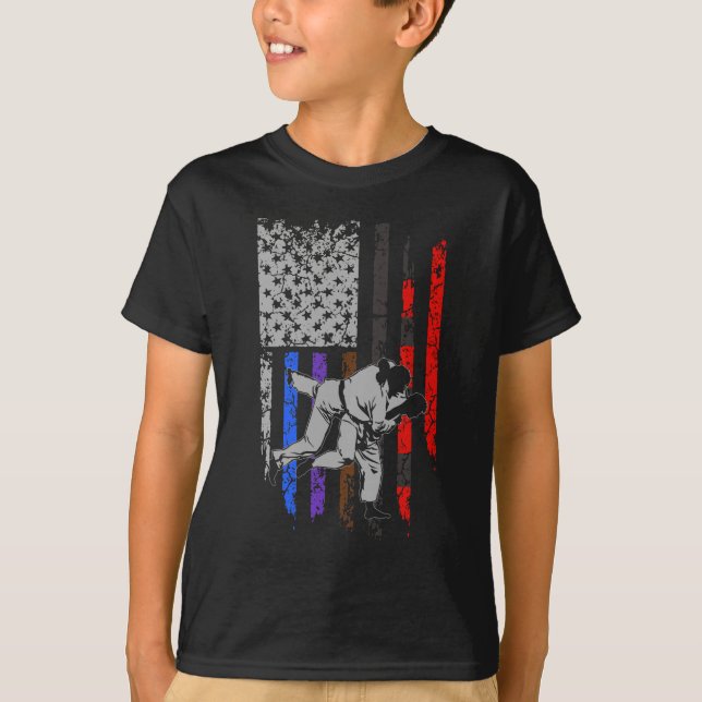 Camiseta Bandera de BJJ de las Estrellas y Rayas de Jiu Jit (Anverso)