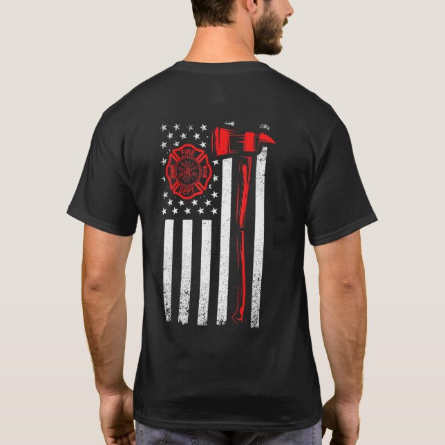 Camiseta Bandera De Bomberos Con Pabellón De Ee.Uu. Y Ee.Uu (Reverso)