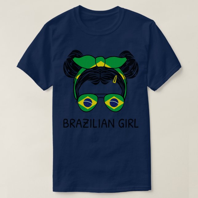 Camiseta Bandera de Brasil Chica brasileño con desordenados (Diseño del anverso)