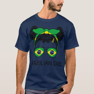 Camiseta Bandera de Brasil Chica brasileño con desordenados