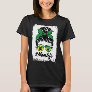 Camiseta Bandera de Brasil Mamá Brasileña Peinado Desordena