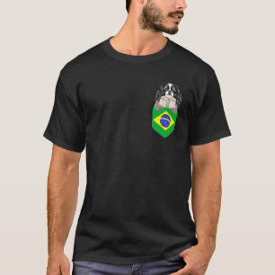 Camiseta Bandera de Brasil Perro Japanese Chin En Bolsillo