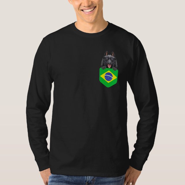 Camiseta Bandera De Brasil Schipperke Perro En El Bolsillo (Anverso)