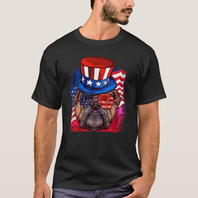 Camiseta Bandera De Bulldog Estadounidense 4 De Julio Perro (Anverso)
