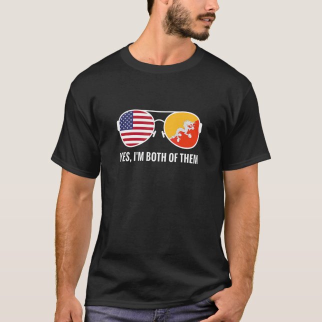Camiseta Bandera de Bután usa lentes de sol norteamericanos (Anverso)