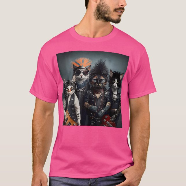 Camiseta Bandera de cabeza de metal pesado Meowtal Gatos Ba (Anverso)
