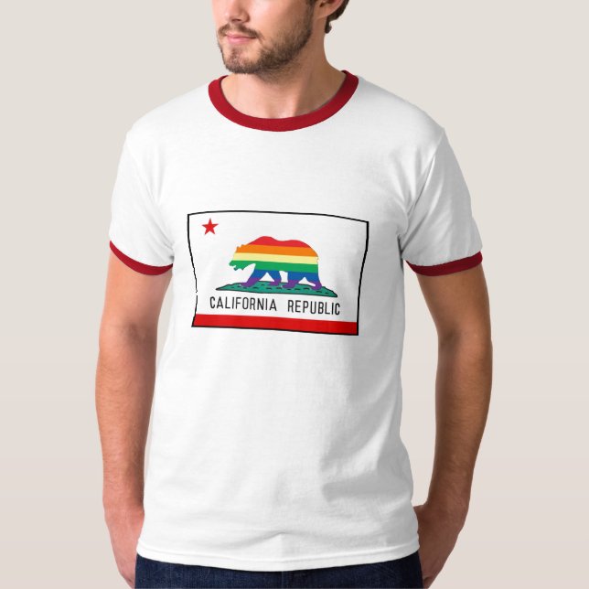 Camiseta Bandera de California con el oso del arco iris (Anverso)