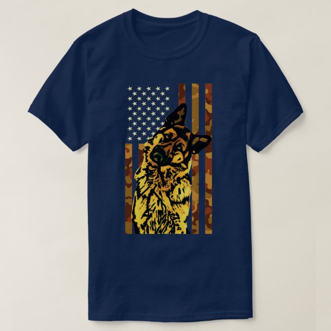 Camiseta Bandera de camuflaje norteamericana de pastor alem (Diseño del anverso)