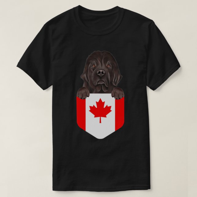 Camiseta Bandera De Canadá, Perro De Terranova En Bolsillo  (Diseño del anverso)