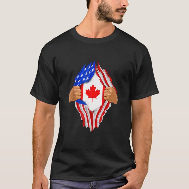 Camiseta Bandera de Canadá vintage sangre canadiense dentro (Anverso)
