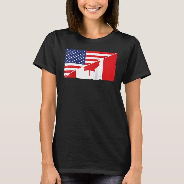 Camiseta Bandera De Canadá Y Bandera De Los Ee.Uu. Raíces A (Anverso)