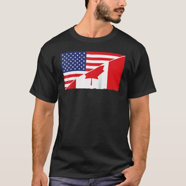 Camiseta Bandera De Canadá Y Bandera De Los Ee.Uu. Raíces D (Anverso)