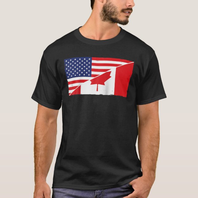 Camiseta Bandera De Canadá Y Bandera De Los Estados Unidos  (Anverso)