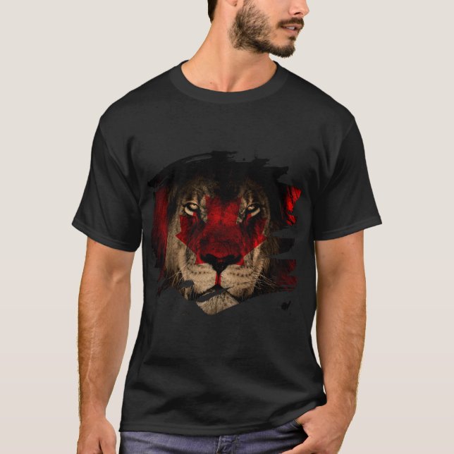 Camiseta Bandera de Canadá y imagen africana del león (Anverso)
