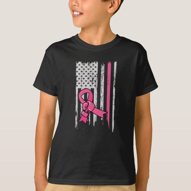 Camiseta Bandera De Cáncer De Mama De América Guante De Box (Anverso)