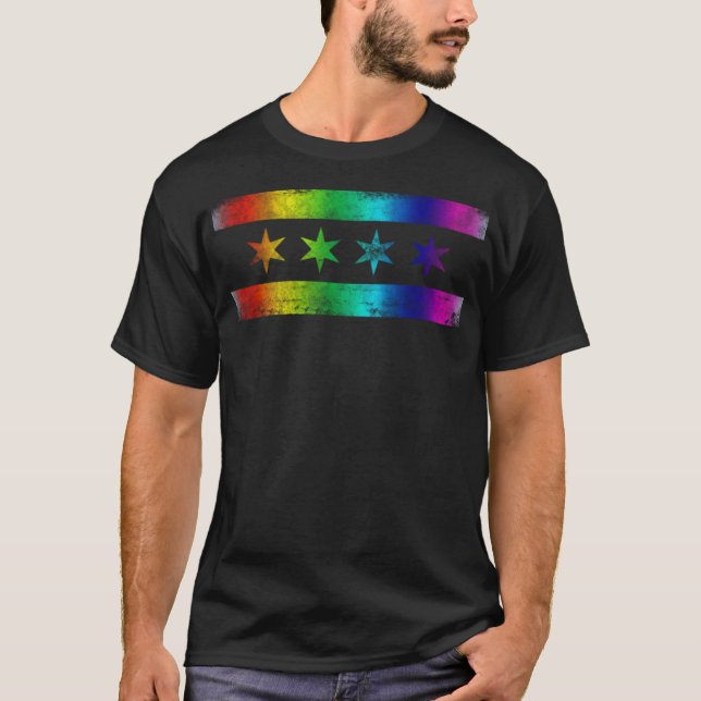 Camiseta Bandera de Chicago Orgullo gay ropa LGBT (1) (Anverso)