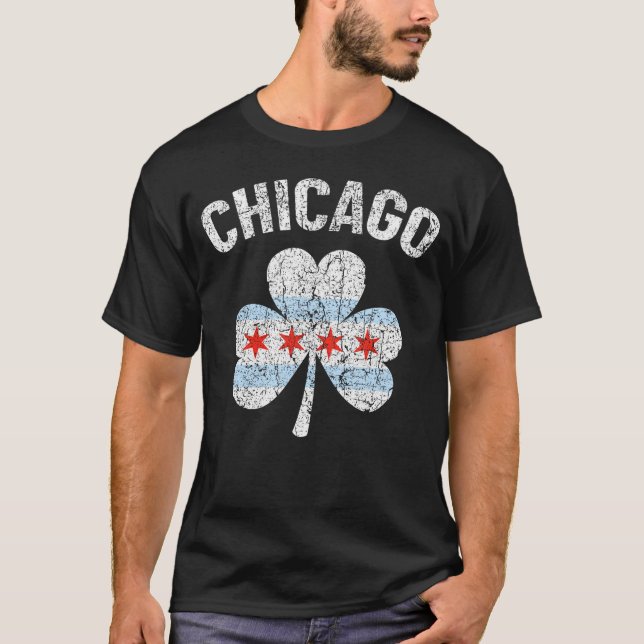Camiseta Bandera de Chicago Shamrock Clover Orgullo Irlandé (Anverso)