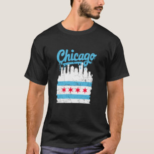 Camiseta Bandera de Chicago Silueta urbana Vintage Goteo De