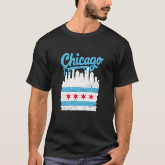 Camiseta Bandera de Chicago Silueta urbana Vintage Goteo De