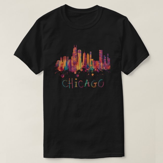 Camiseta Bandera de Chicago Skyline Cityscape (Diseño del anverso)