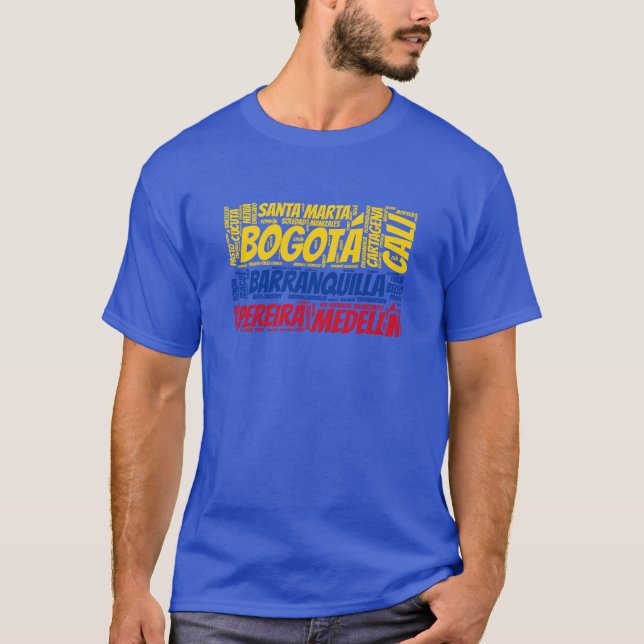 Camiseta Bandera de Colombia con nombres de ciudades Word A (Anverso)