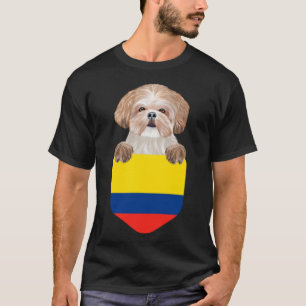 Camiseta Bandera de Colombia Shih Tzu Dog En El Bolsillo