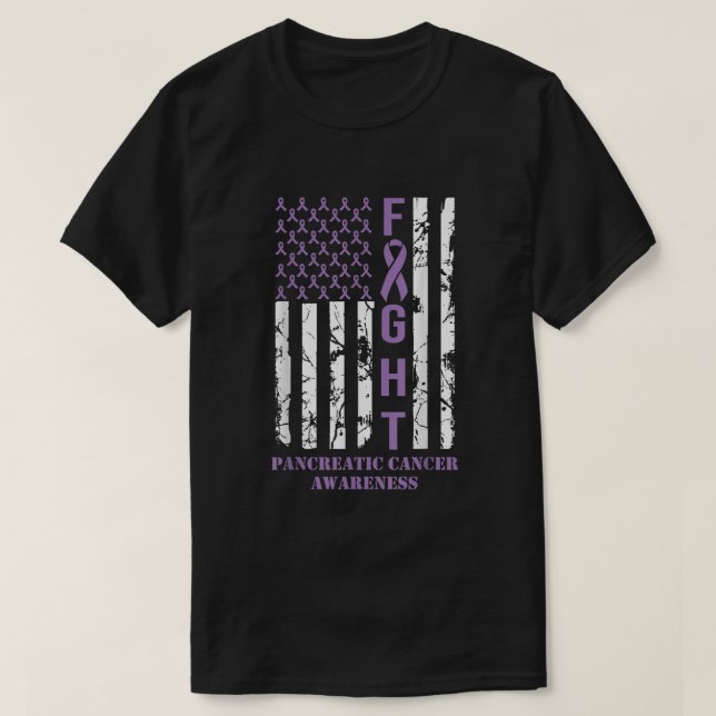 Camiseta Bandera de combate Cinta púrpura apoya el cáncer p (Diseño del anverso)