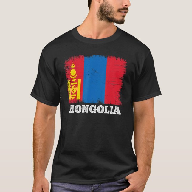 Camiseta Bandera de cosecha Mongolia Bandera retro mongol (Anverso)