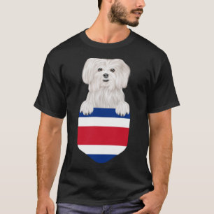 Camiseta Bandera De Costa Rica Perro Maltés En Bolsillo