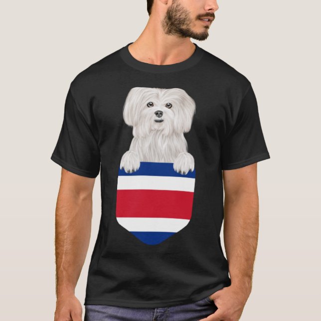 Camiseta Bandera De Costa Rica Perro Maltés En Bolsillo (Anverso)