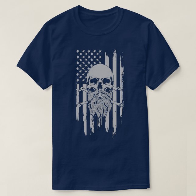 Camiseta Bandera de cráneo Americana con barba Classic TShi (Diseño del anverso)