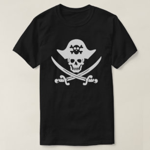 Camiseta Bandera de cráneo pirata negra y blanca