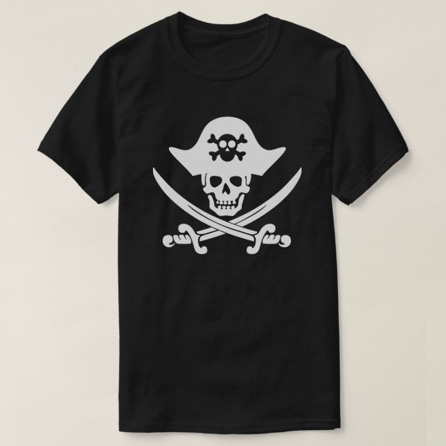 Camiseta Bandera de cráneo pirata negra y blanca (Diseño del anverso)
