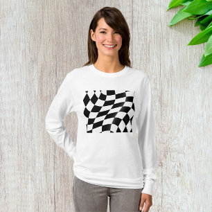 Camiseta Bandera de cuadros negra y blanca ondulada de carr