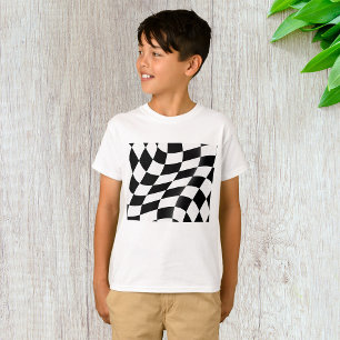 Camiseta Bandera de cuadros negra y blanca ondulada de carr