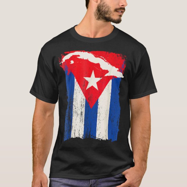 Camiseta Bandera de Cuba apoya mapa de país cubano gráfico  (Anverso)
